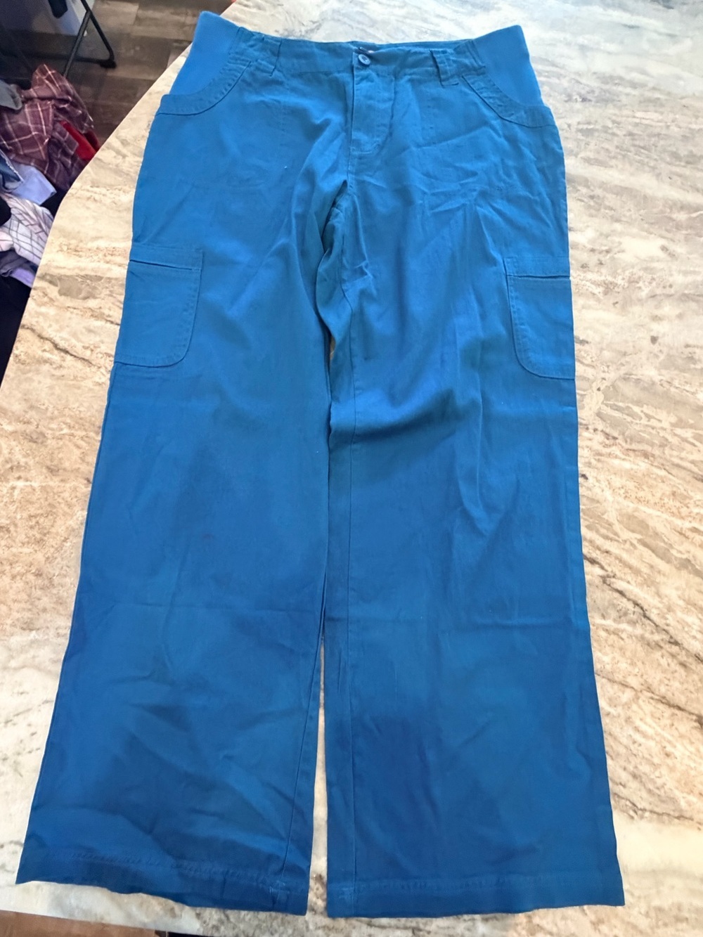 Woman Within 18W Blue Wide Leg Cargo Pants Plus Size Cotton Utility Pockets